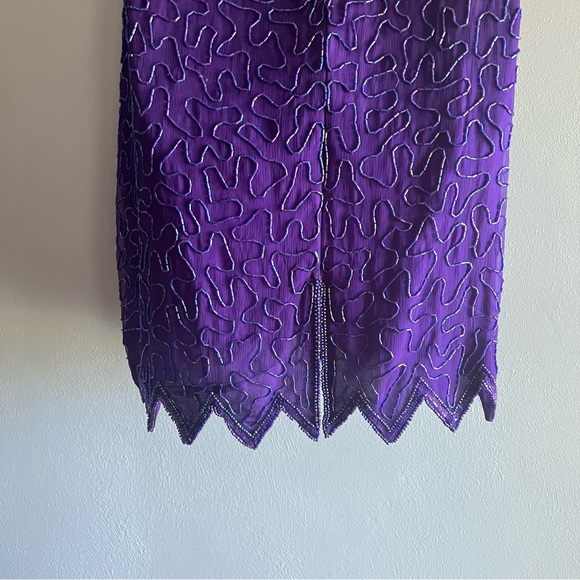 Laurence Kazar Vintage Sequin and Beaded Dress Purple Petite Large - Picture 4 of 7